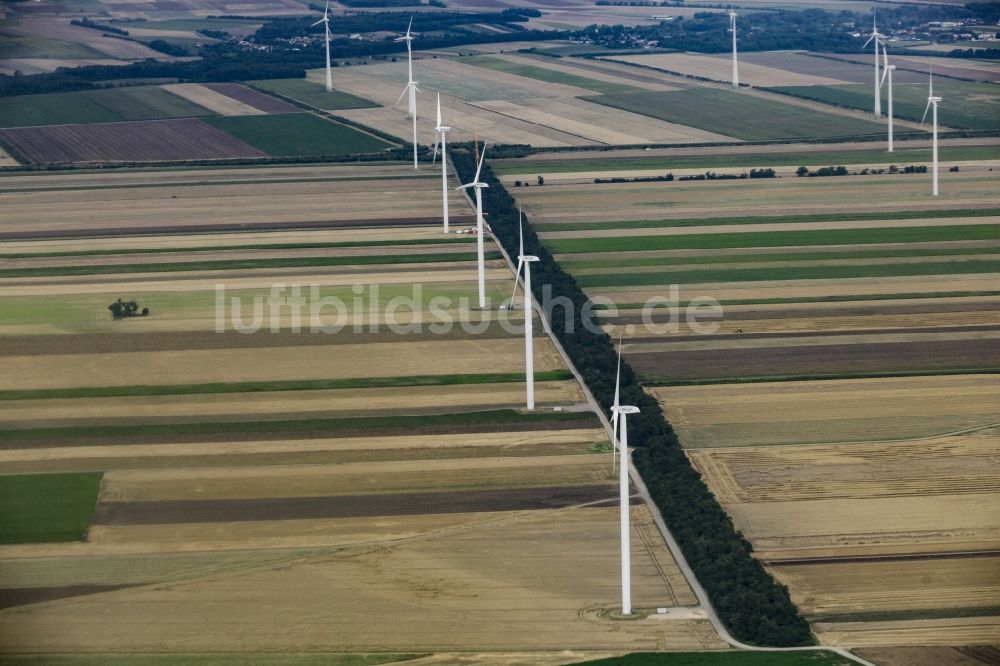 Luftbild Parndorf - Windenergieanlagen (WEA) - Windrad- auf einem Feld in Parndorf in Burgenland, Österreich