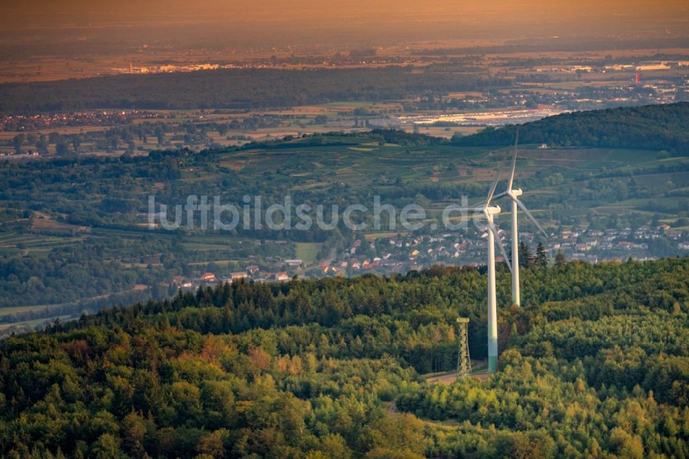 Ettenheim von oben - Windenergieanlagen (WEA) - Windrad- in einem Waldstück in Ettenheim im Bundesland Baden-Württemberg, Deutschland