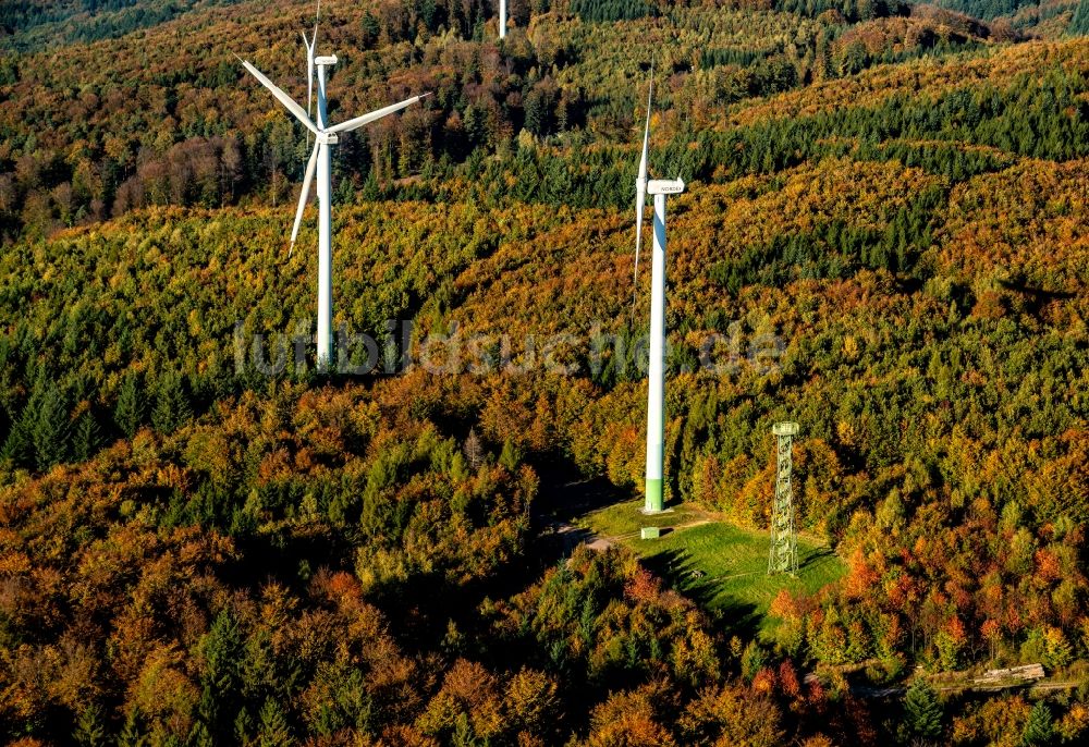 Luftbild Ettenheimmünster - Windenergieanlagen (WEA) - Windrad- in einem Waldstück in Ettenheimmünster im Bundesland Baden-Württemberg, Deutschland