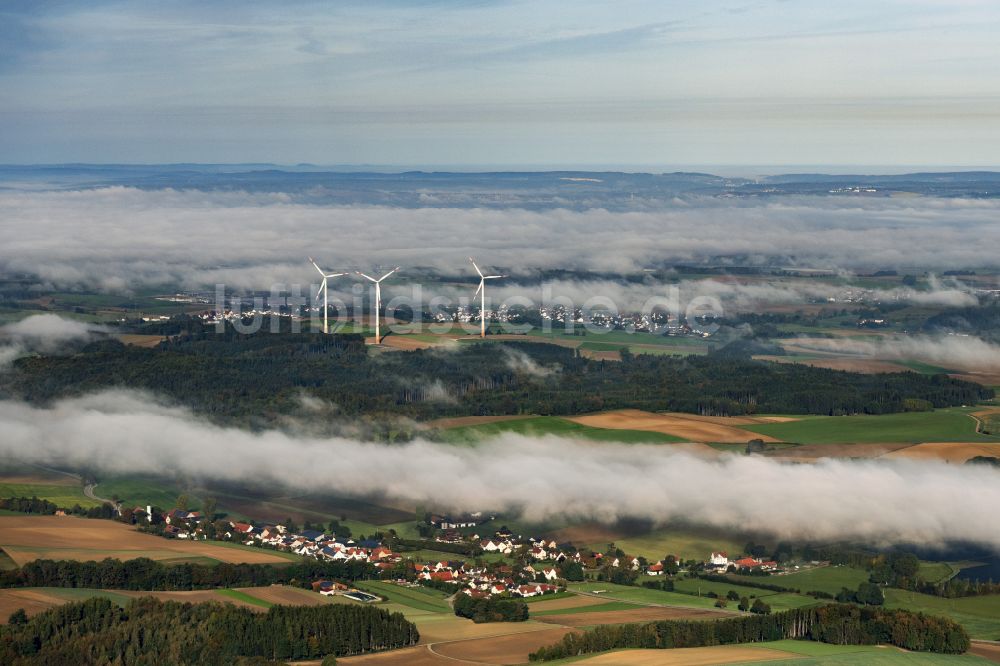 Luftbild Pöttmes - Windenergieanlagen (WEA) - Windrad- in einem Waldstück in Pöttmes im Bundesland Bayern, Deutschland