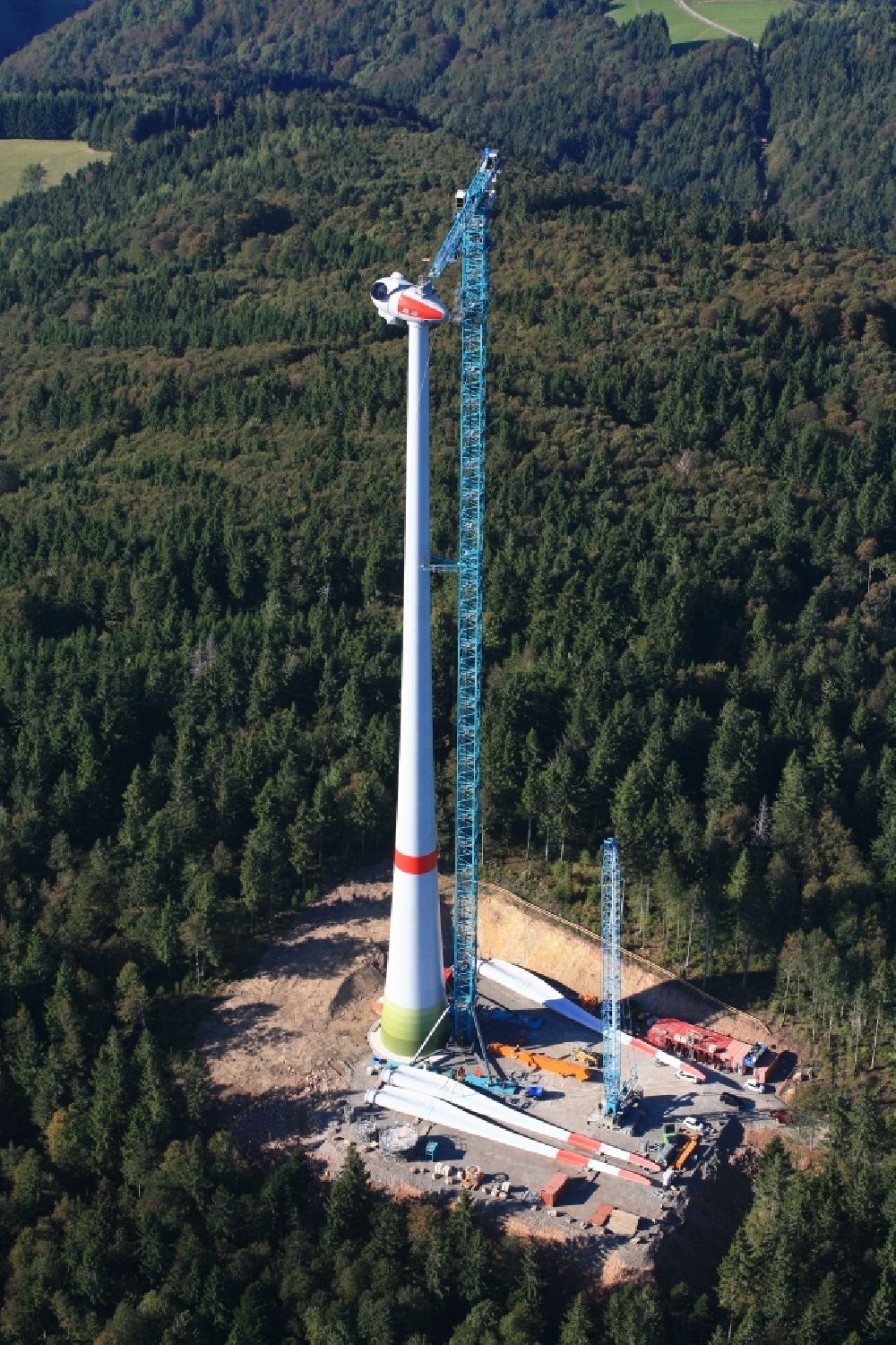 Schopfheim von oben - Windkraft- Baustelle auf dem Rohrenkopf im Schopfheimer Ortsteil Gersbach im Bundesland Baden-Württemberg