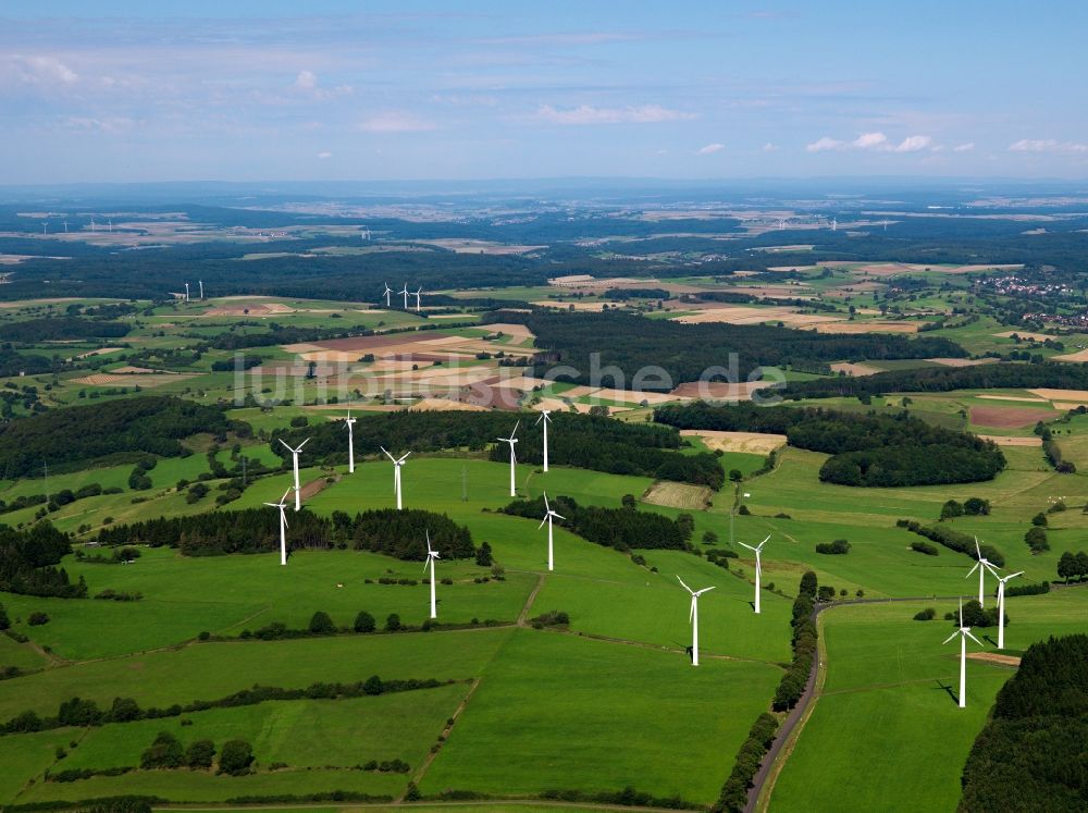Romrod von oben - Windkrafträder bei Romrod im Bundesland Hessen