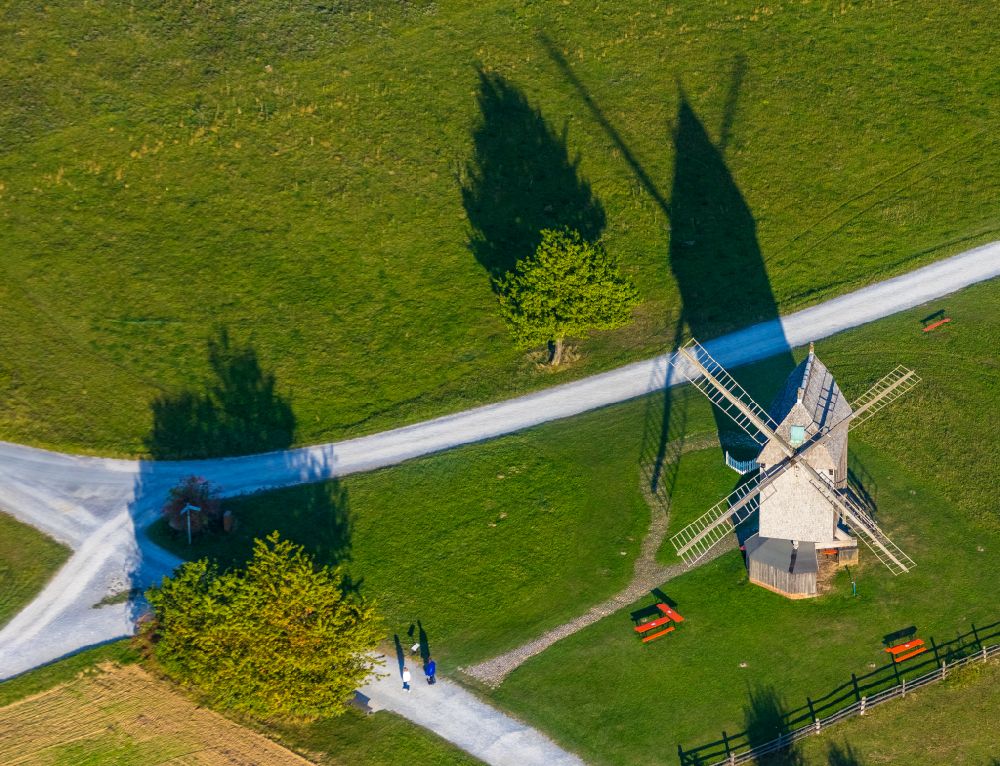 Luftaufnahme Detmold - Windmühle - Bockwindmühle - im Freilichtmuseum in Detmold im Bundesland Nordrhein-Westfalen, Deutschland