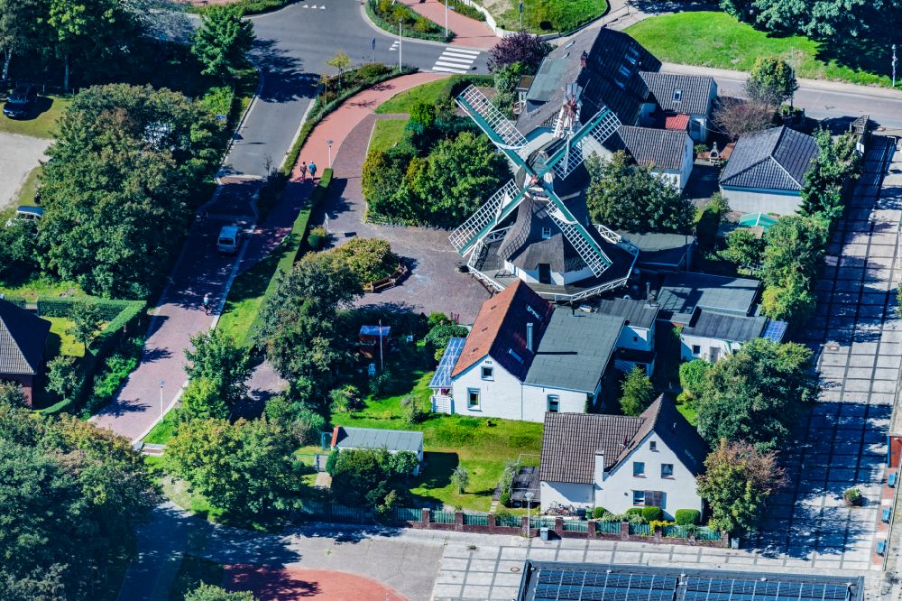 Luftaufnahme Norderney - Windmühle Denkmal Selden Rüst auf Norderney im Bundesland Niedersachsen, Deutschland