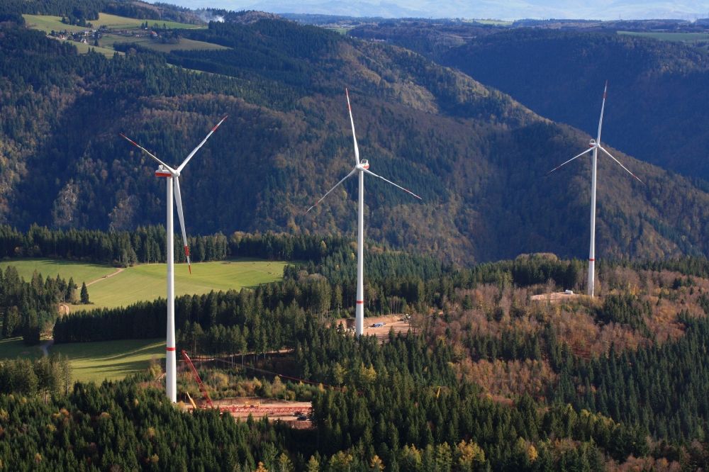 Luftaufnahme Hasel - Windpark im Südschwarzwald auf dem Glaserkopf von Hasel im Bundesland Baden-Württemberg