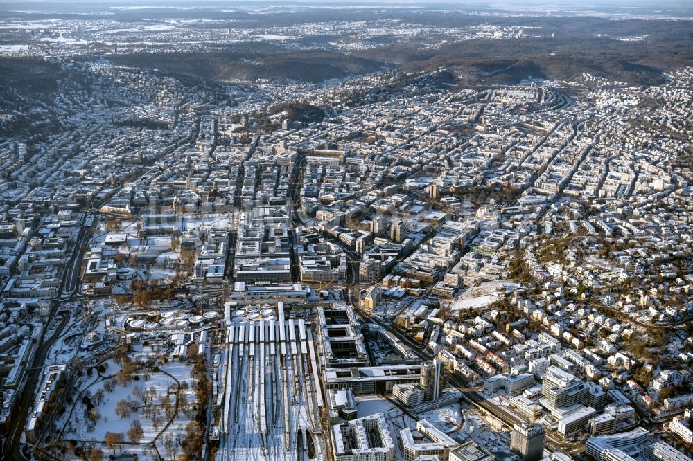 Luftaufnahme Stuttgart - Winterluftbild Bauarbeiten Stuttgart 21 am Hauptbahnhof in Stuttgart im Bundesland Baden-Württemberg
