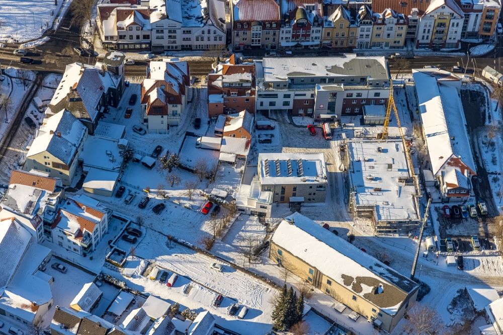 Luftbild Werl - Winterluftbild Baustelle der Neubau- Gebäude der Caritas Sozialstation Werl in Werl im Bundesland Nordrhein-Westfalen, Deutschland