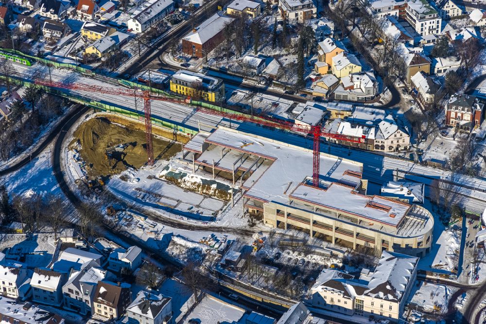 Luftbild Unna - Winterluftbild Baustelle zum Neubau des Gebäudekomplexes des Einkaufszentrum im Ortsteil Alte Heide in Unna im Bundesland Nordrhein-Westfalen, Deutschland