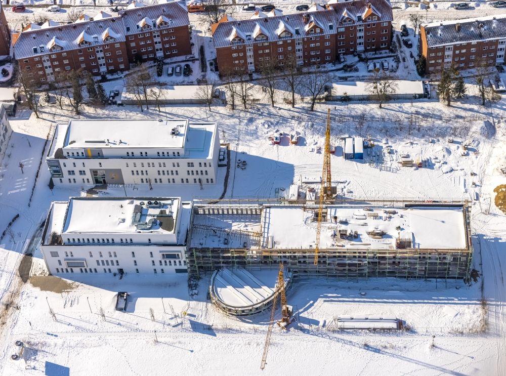 Luftaufnahme Hamm - Winterluftbild Baustelle zum Neubau- Wohngebiet Paracelsuspark an der Marker Allee in Hamm im Bundesland Nordrhein-Westfalen