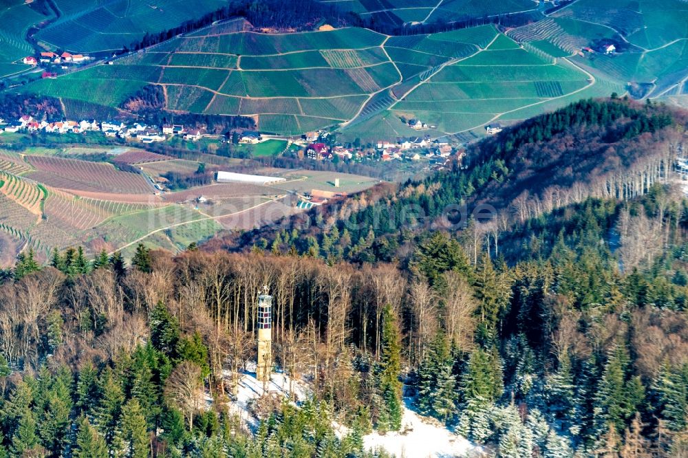 Offenburg von oben - Winterluftbild Bauwerk des Aussichtsturmes Brandeckturm in Offenburg im Bundesland Baden-Württemberg, Deutschland