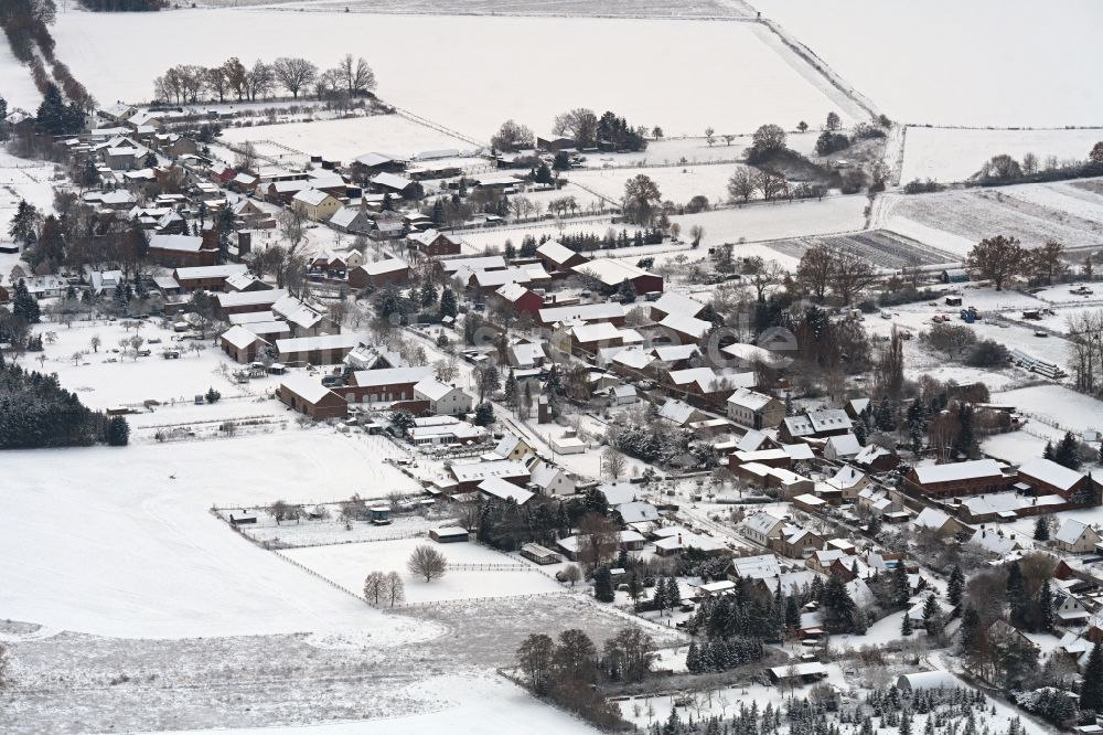 Danewitz von oben - Winterluftbild Dorf - Ansicht in Danewitz im Bundesland Brandenburg, Deutschland
