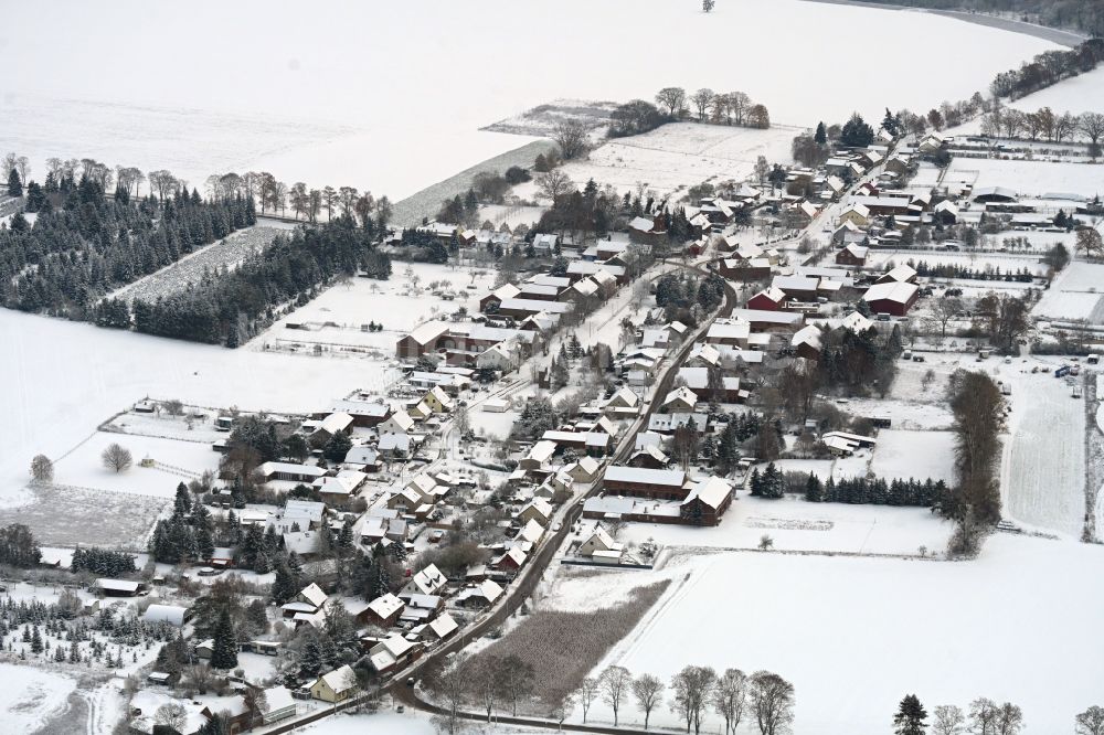 Danewitz aus der Vogelperspektive: Winterluftbild Dorf - Ansicht in Danewitz im Bundesland Brandenburg, Deutschland