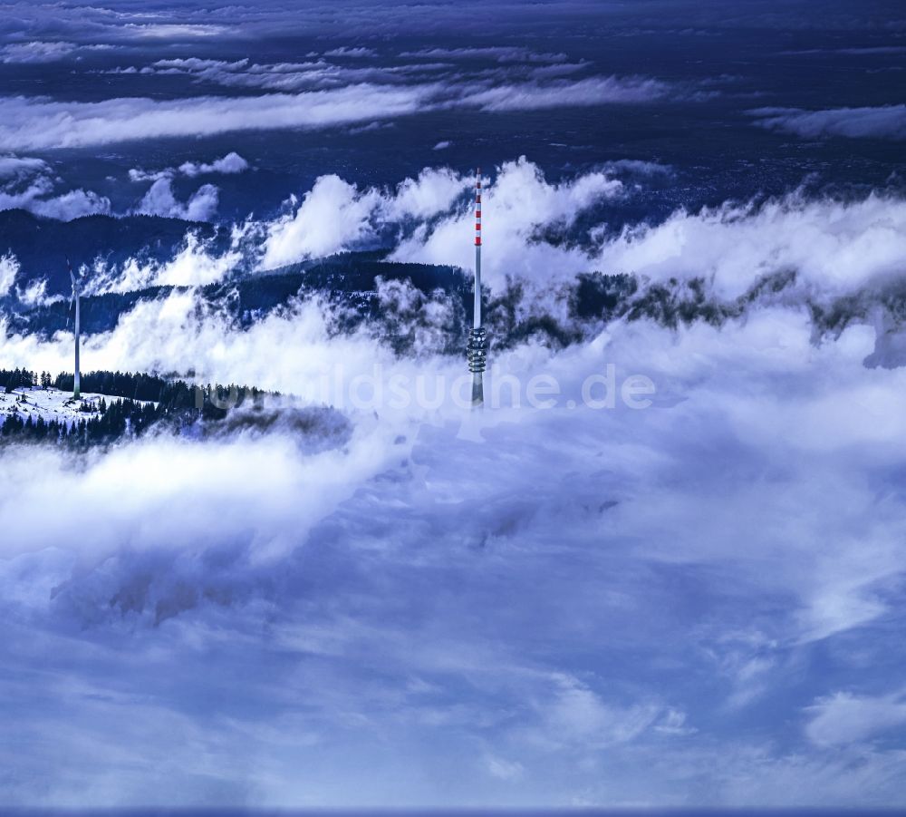 Luftbild Sasbachwalden - Winterluftbild Funkturm und Sendeanlage auf der Kuppe des Berges Hornisgrinde in Sasbachwalden im Bundesland Baden-Württemberg, Deutschland