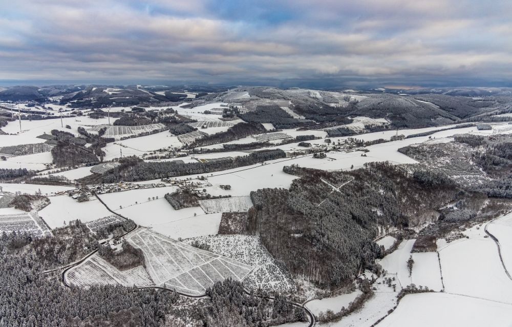 Luftaufnahme Mosebolle - Winterluftbild Hügellandschaft in Mosebolle im Bundesland Nordrhein-Westfalen, Deutschland