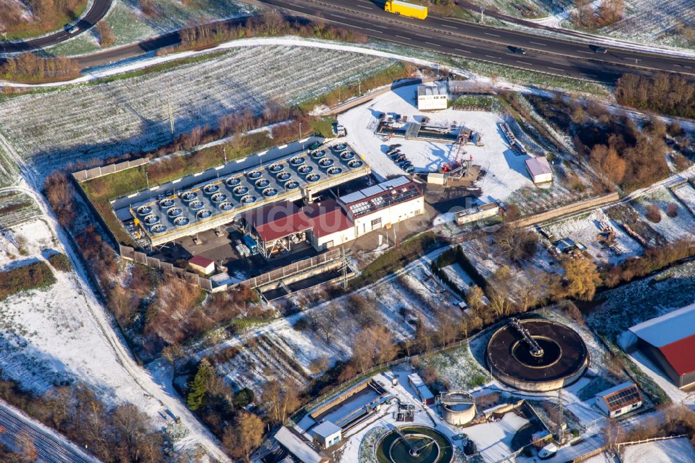 Luftbild Insheim - Winterluftbild Kühlanlagen des Geothermiekraftwerk mit Lithiumgewinnung in Insheim im Bundesland Rheinland-Pfalz, Deutschland
