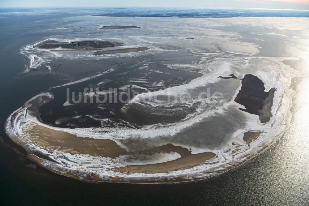 Nigehörn aus der Vogelperspektive: Winterluftbild Küstenbereich der Nordsee - Insel in Scharhörn Nigehörn im Bundesland Hamburg