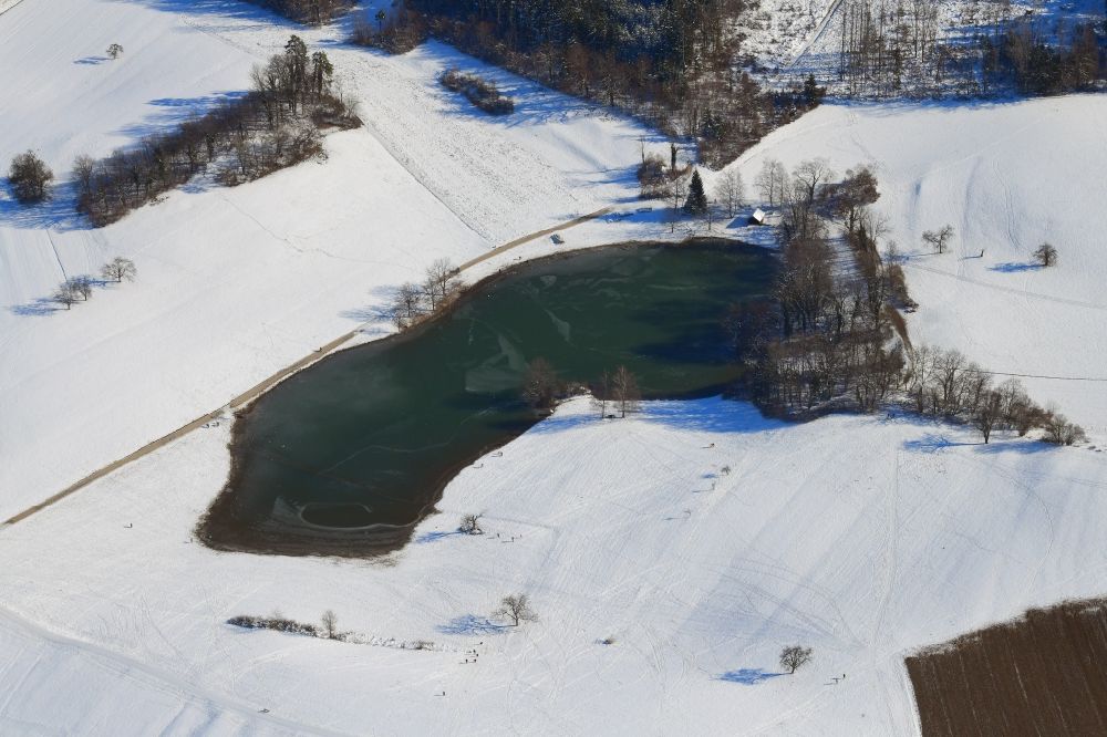 Luftbild Schopfheim - Winterluftbild Das Naturdenkmal Eichener See in der Karstlandschaft des Dinkelberg bei Schopfheim im Bundesland Baden-Württemberg