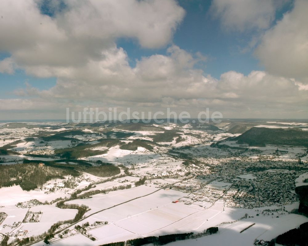 Donzdorf von oben - Winterluftbild Ortsansicht in Donzdorf im Bundesland Baden-Württemberg, Deutschland