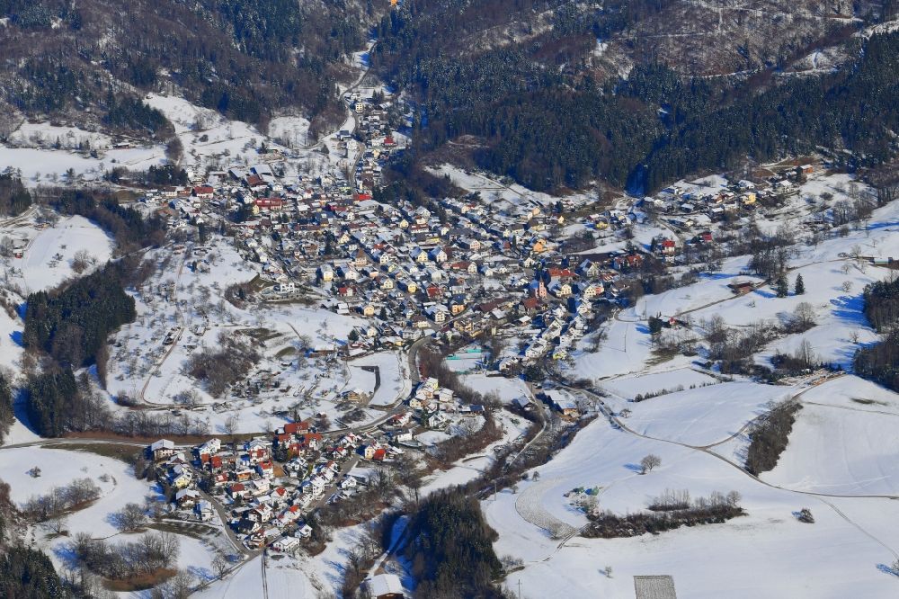 Hasel aus der Vogelperspektive: Winterluftbild Ortsansicht von Hasel im Südschwarzwald im Bundesland Baden-Württemberg, Deutschland