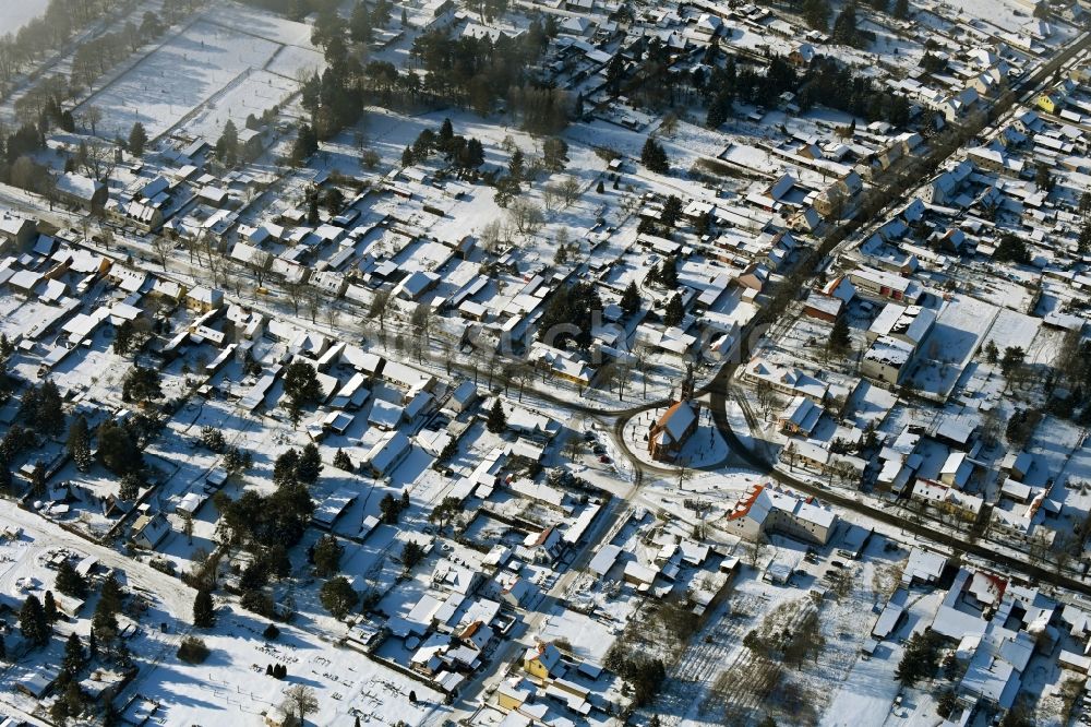 Luftaufnahme Marienwerder - Winterluftbild Ortsansicht in Marienwerder im Bundesland Brandenburg, Deutschland