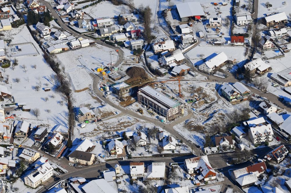 Luftbild Minseln - Winterluftbild Ortsansicht von Minseln mit Baugebiet Weihermatten im Bundesland Baden-Württemberg, Deutschland