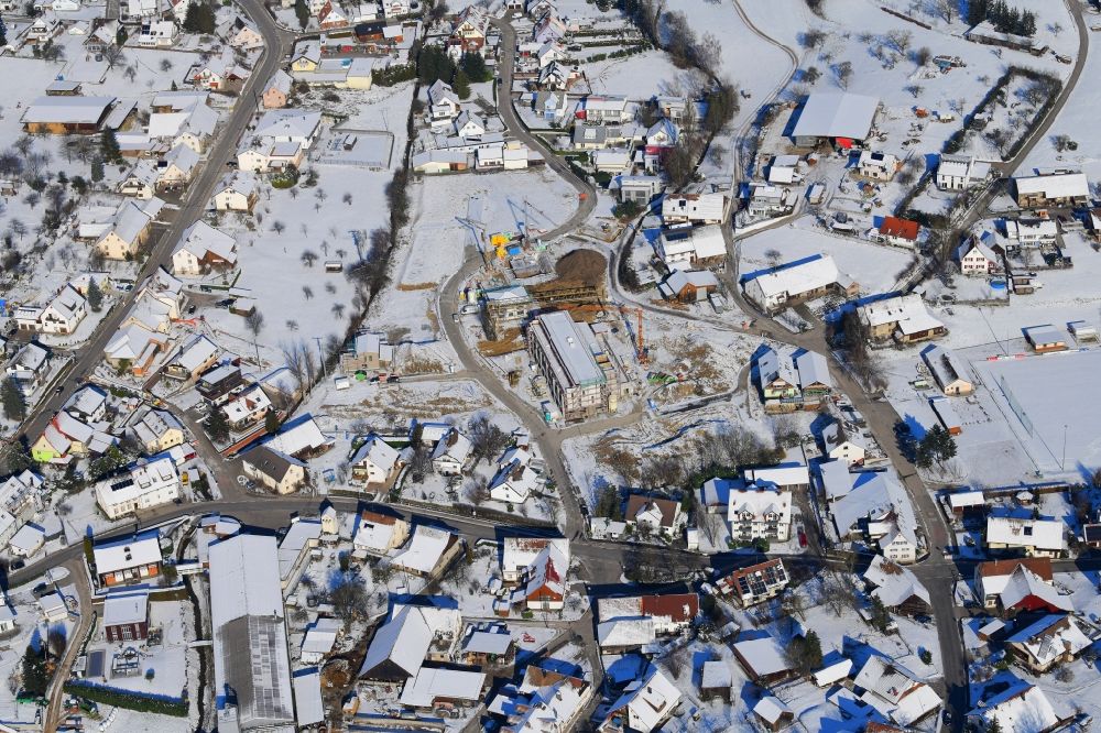 Luftaufnahme Minseln - Winterluftbild Ortsansicht von Minseln mit Baugebiet Weihermatten im Bundesland Baden-Württemberg, Deutschland