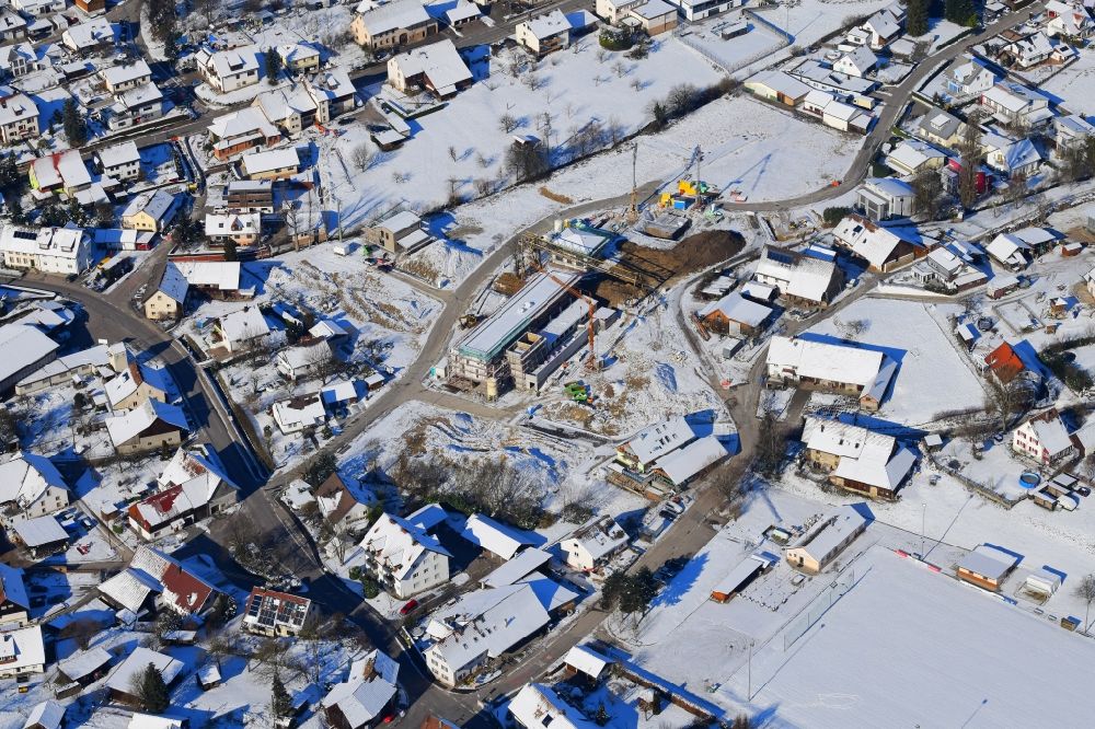 Minseln von oben - Winterluftbild Ortsansicht von Minseln mit Baugebiet Weihermatten im Bundesland Baden-Württemberg, Deutschland