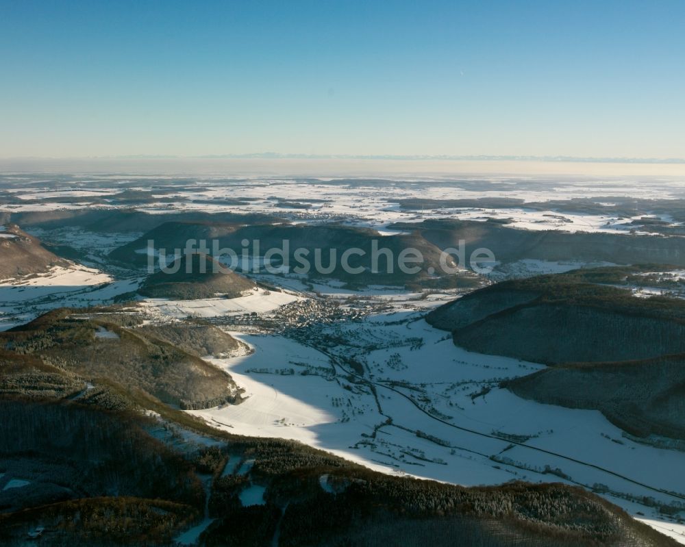 Luftaufnahme Donzdorf - Winterluftbild Ortsansicht im Talbereich in Donzdorf im Bundesland Baden-Württemberg, Deutschland