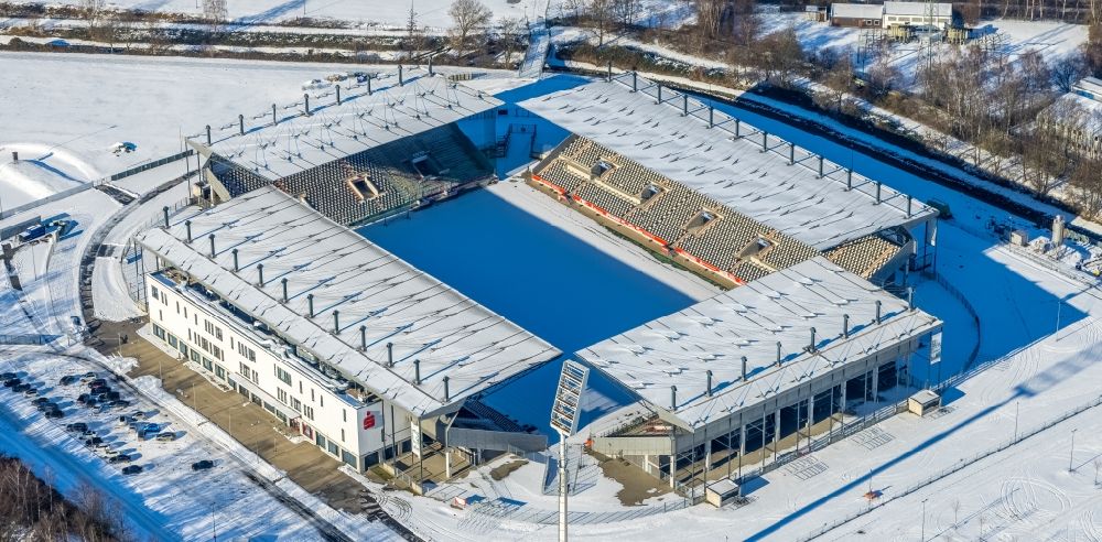 Luftaufnahme Essen - Winterluftbild RWE - Rot-Weiß Stadion in Essen im Bundesland Nordrhein-Westfalen