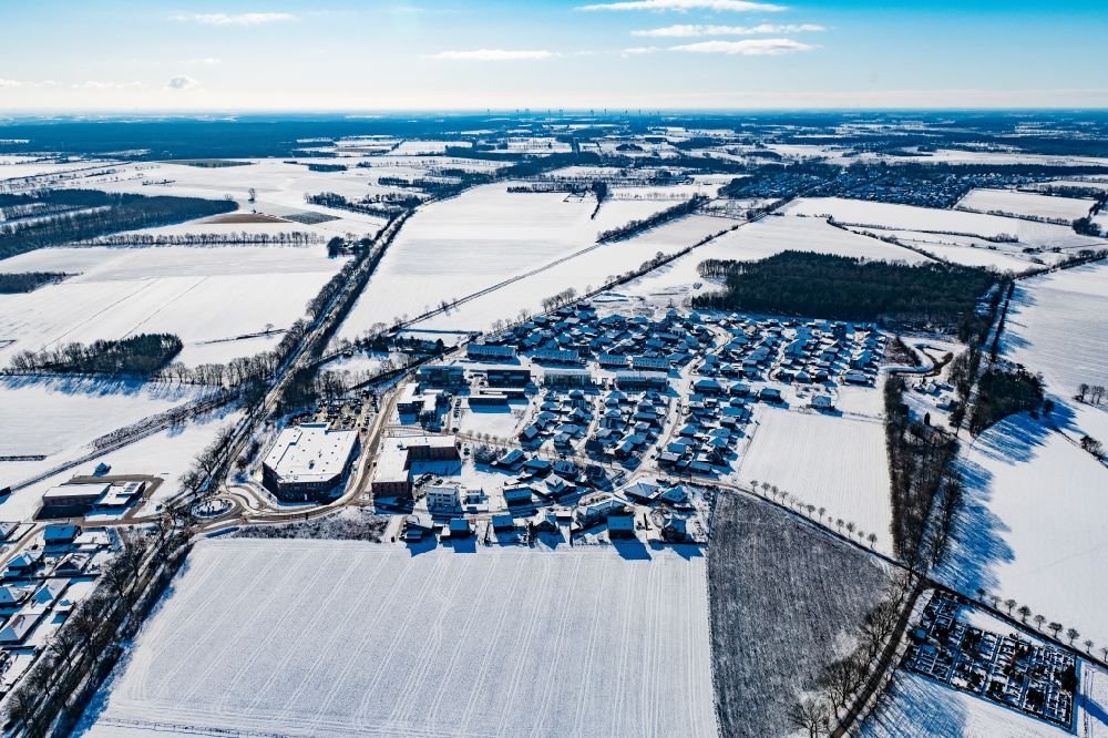 Luftaufnahme Stade - Winterluftbild Siedlungsgebiet Riensförde in Stade im Bundesland Niedersachsen, Deutschland