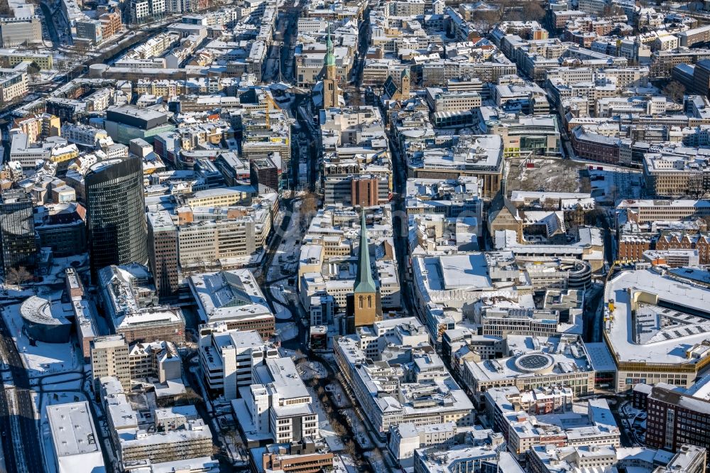 Luftbild Dortmund - Winterluftbild Stadtansicht vom Innenstadtbereich in Dortmund im Bundesland Nordrhein-Westfalen, Deutschland