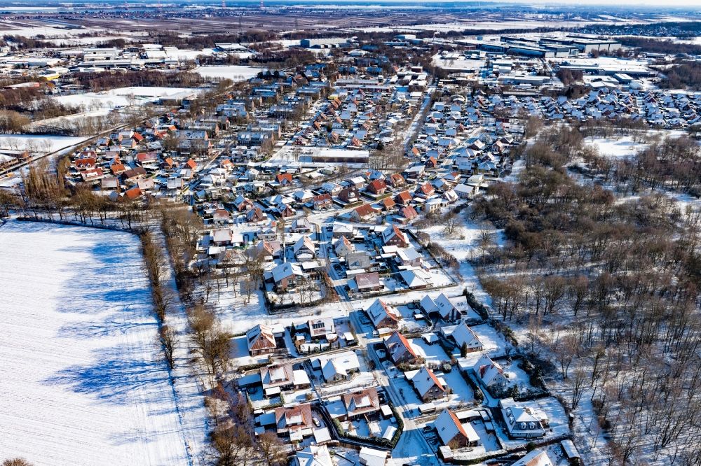Luftaufnahme Stade - Winterluftbild Stadtteil Ottenbeck in Stade im Bundesland Niedersachsen, Deutschland