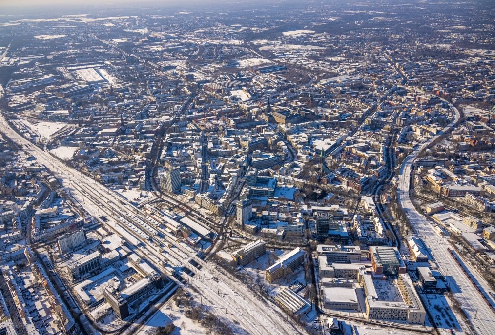 Luftbild Bochum - Winterluftbild Stadtzentrum im Innenstadtbereich in Bochum im Bundesland Nordrhein-Westfalen, Deutschland