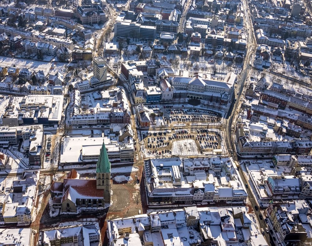 Luftaufnahme Hamm - Winterluftbild Stadtzentrum im Innenstadtbereich mit Pauluskirche in Hamm im Bundesland Nordrhein-Westfalen, Deutschland
