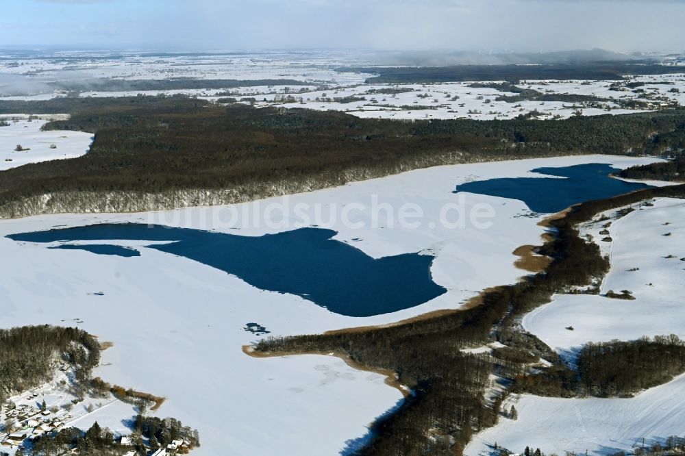 Luftaufnahme Feldberg - Winterluftbild Uferbereiche des Sees Breiter Luzin in Feldberg im Bundesland Mecklenburg-Vorpommern, Deutschland