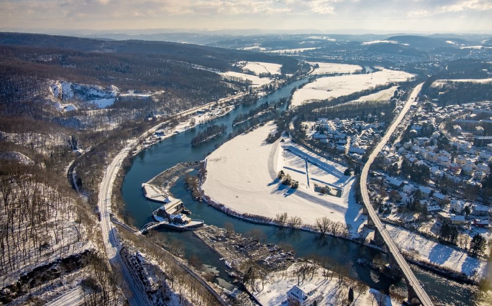 Luftbild Witten - Winterluftbild Wasserwerk und Wasserkraftwerk Hohenstein der innogy SE in Witten im Bundesland Nordrhein-Westfalen, Deutschland