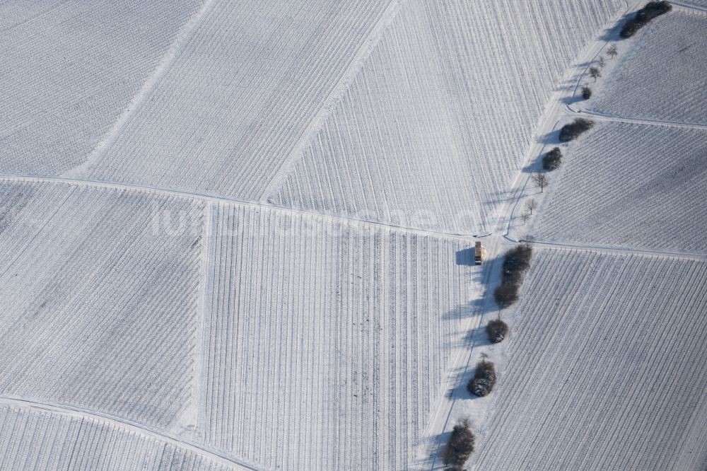 Luftaufnahme Dettelbach - Winterluftbild Weinbergs- Landschaft der Winzer- Gebiete in Dettelbach im Bundesland Bayern, Deutschland