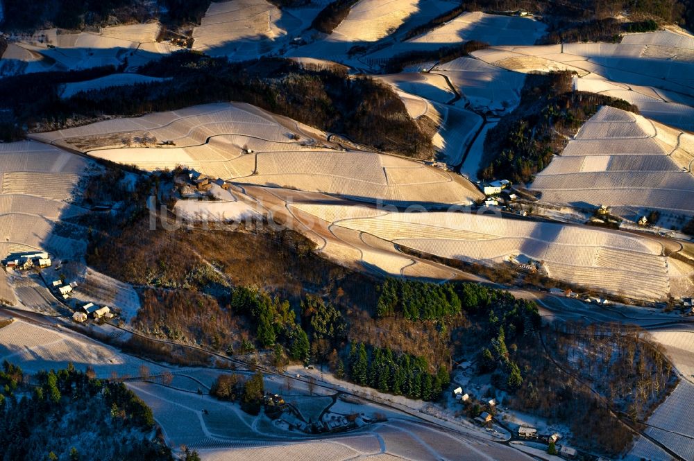 Durbach aus der Vogelperspektive: Winterluftbild Weinbergs- Landschaft der Winzer- Gebiete in Durbach im Bundesland Baden-Württemberg, Deutschland