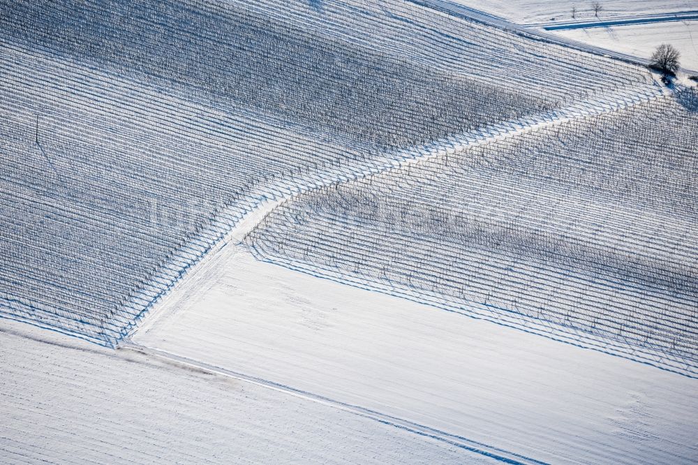 Zweiflingen aus der Vogelperspektive: Winterluftbild Weinbergs- Landschaft der Winzer- Gebiete in Zweiflingen im Bundesland Baden-Württemberg, Deutschland