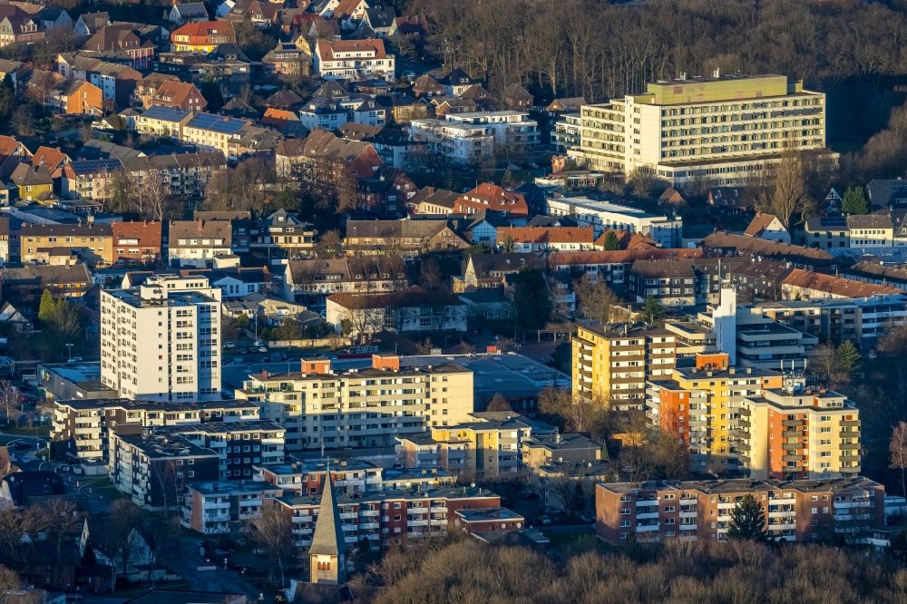 Luftaufnahme Hamm - Wohn- und Geschäftshaus Viertel mit Einkaufszentrum an der Rautenstrauchstraße - Friedrich-Ebert-Straße in Hamm im Bundesland Nordrhein-Westfalen, Deutschland