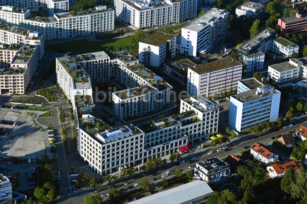 München von oben - Wohn- und Geschäftshaus Viertel SÜDWINK in München im Bundesland Bayern, Deutschland