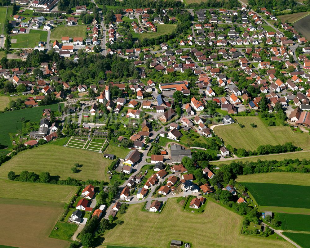 Burgrieden von oben - Wohngebiet einer Einfamilienhaus- Siedlung in Burgrieden im Bundesland Baden-Württemberg, Deutschland