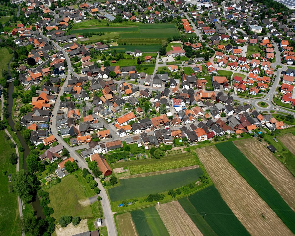 Luftaufnahme Eckartsweier - Wohngebiet einer Einfamilienhaus- Siedlung in Eckartsweier im Bundesland Baden-Württemberg, Deutschland