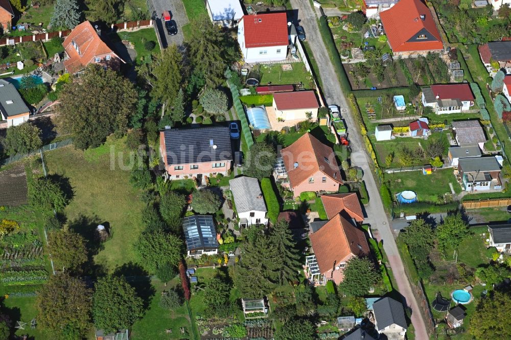 Hohe Börde von oben - Wohngebiet einer Einfamilienhaus- Siedlung entlang der Morgenstraße in Hohe Börde im Bundesland Sachsen-Anhalt, Deutschland