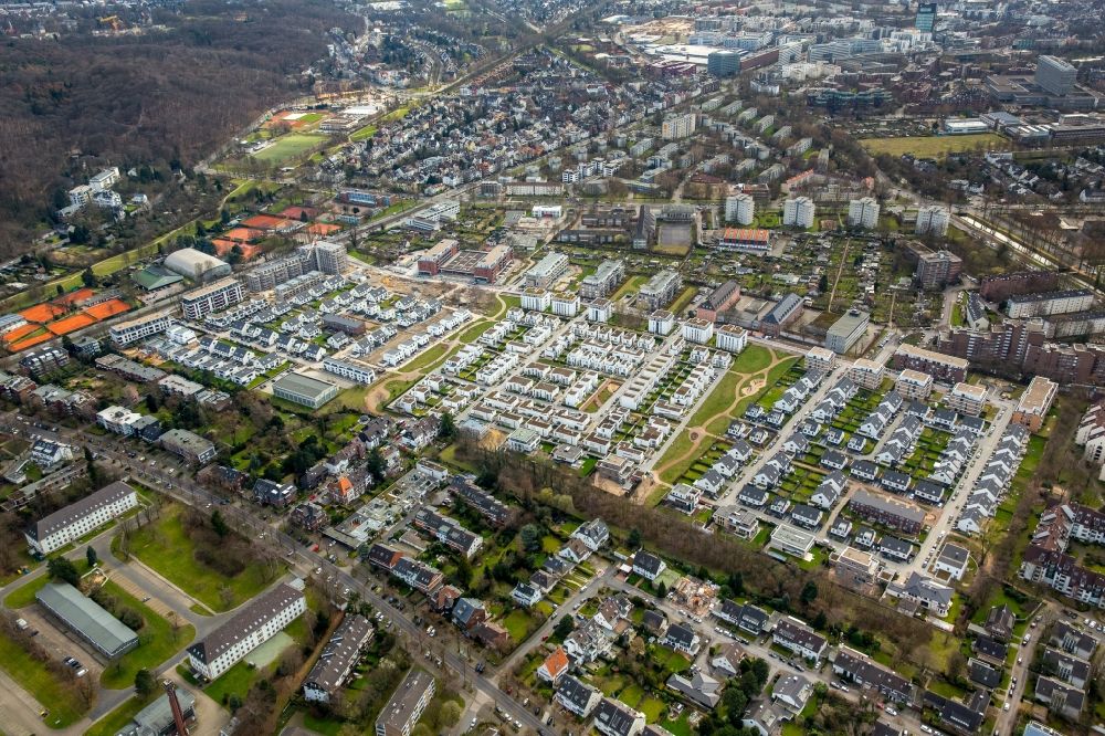 Luftbild Düsseldorf - Wohngebiet einer Einfamilienhaus- Siedlung Gartenstadt Reitzenstein in Düsseldorf im Bundesland Nordrhein-Westfalen, Deutschland