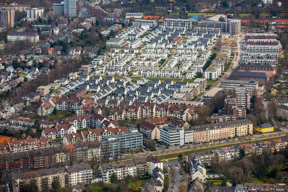 Luftbild Düsseldorf - Wohngebiet einer Einfamilienhaus- Siedlung Gartenstadt Reitzenstein in Düsseldorf im Bundesland Nordrhein-Westfalen, Deutschland