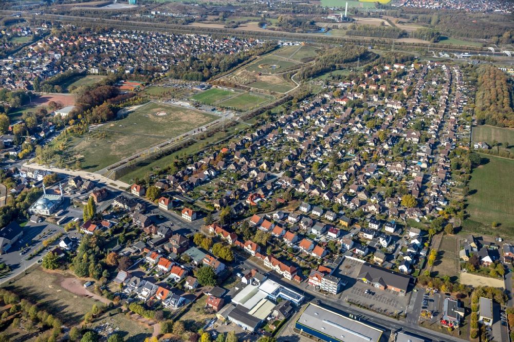 Luftaufnahme Hamm - Wohngebiet einer Einfamilienhaus- Siedlung Lippepark Hamm - Schacht Franz im Ortsteil Herringen in Hamm im Bundesland Nordrhein-Westfalen, Deutschland