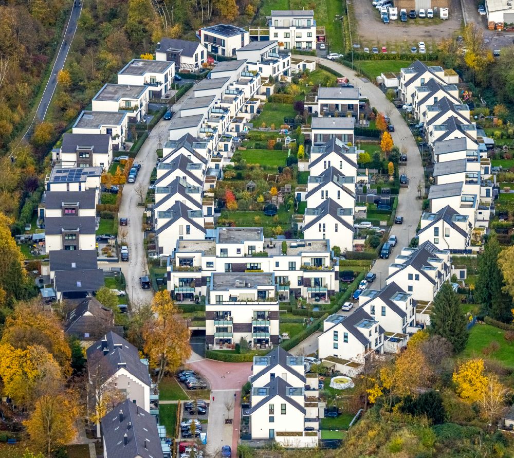 Luftaufnahme Bochum - Wohngebiet einer Einfamilienhaus- Siedlung Markscher Bogen in Weitmar in Bochum im Bundesland Nordrhein-Westfalen, Deutschland
