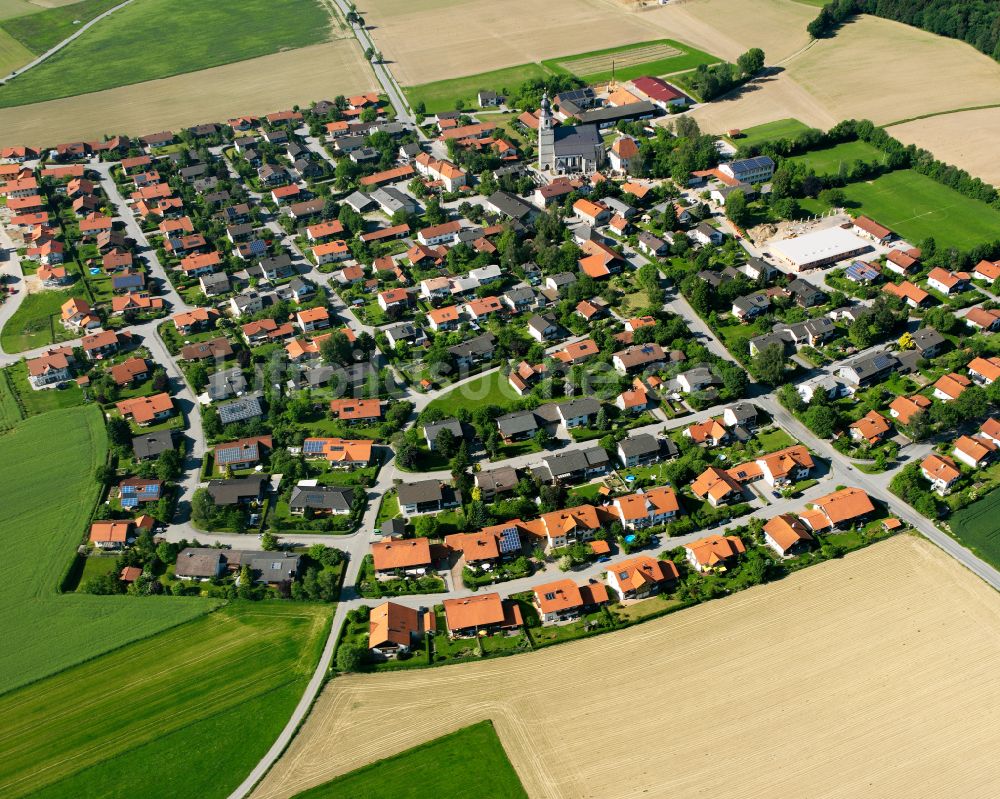 Schachen von oben - Wohngebiet einer Einfamilienhaus- Siedlung in Schachen im Bundesland Bayern, Deutschland
