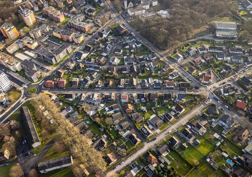 Luftaufnahme Hamm - Wohngebiet einer Einfamilienhaus- Siedlung zwischen Friedrich-Ebert-Straße und Katharinenstraße im Ortsteil Bockum-Hövel in Hamm im Bundesland Nordrhein-Westfalen, Deutschland